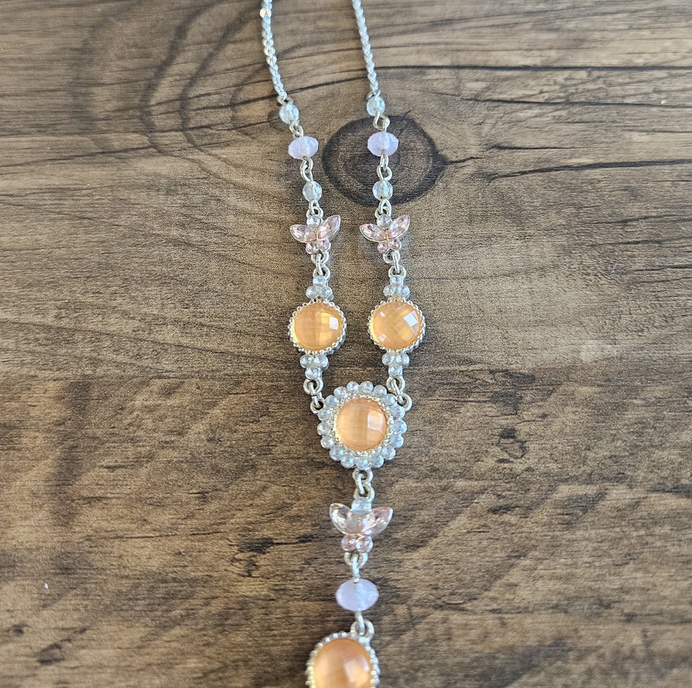 Peach/Silver/orange/ pink Necklace and earrings
